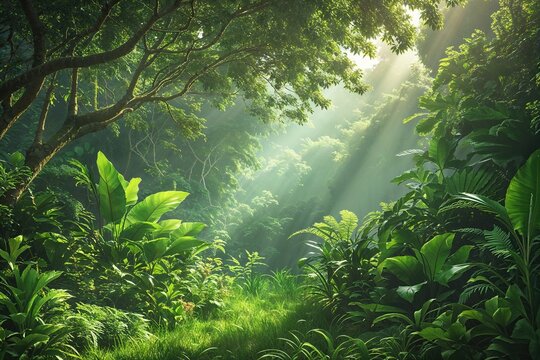 Lush Green Nature Background with Soft Illumination and Textured Effect