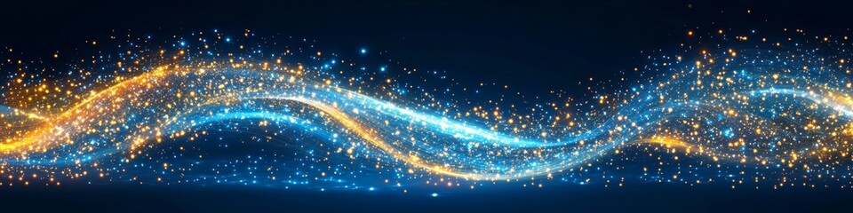 Abstract Background with Glowing Blue and Yellow Sparkle Swirl, Digital Art Illustration