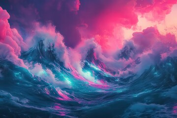 Vibrant neon ocean scene for digital art projects and creative backgrounds