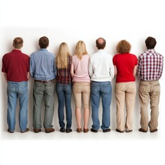 Group of People Standing in a Row with Their Backs Turned