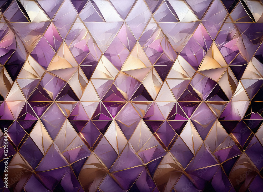 Aufkleber geometric background featuring a modern abstract pattern with shimmering purple and gold triangles.