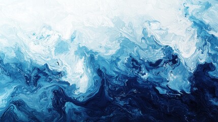 Abstract Ocean Deep Blue Swirls: A Serene Acrylic Painting