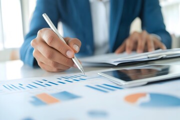 Professional Analyzing Business Data with Pen and Charts