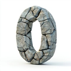 Number 0 made of rough cracked stone with realistic texture isolated on a clean white background
