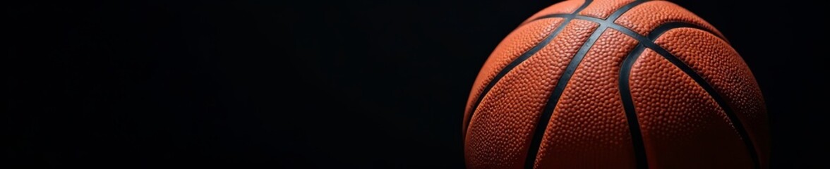 Fototapeta premium Close-up shot of basketball on a black background, recreational, spherical