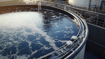 Modern wastewater purification facility with open storage tank