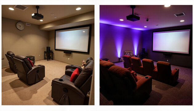 Modern home theater makeover with sleek recliners, stylish ambience