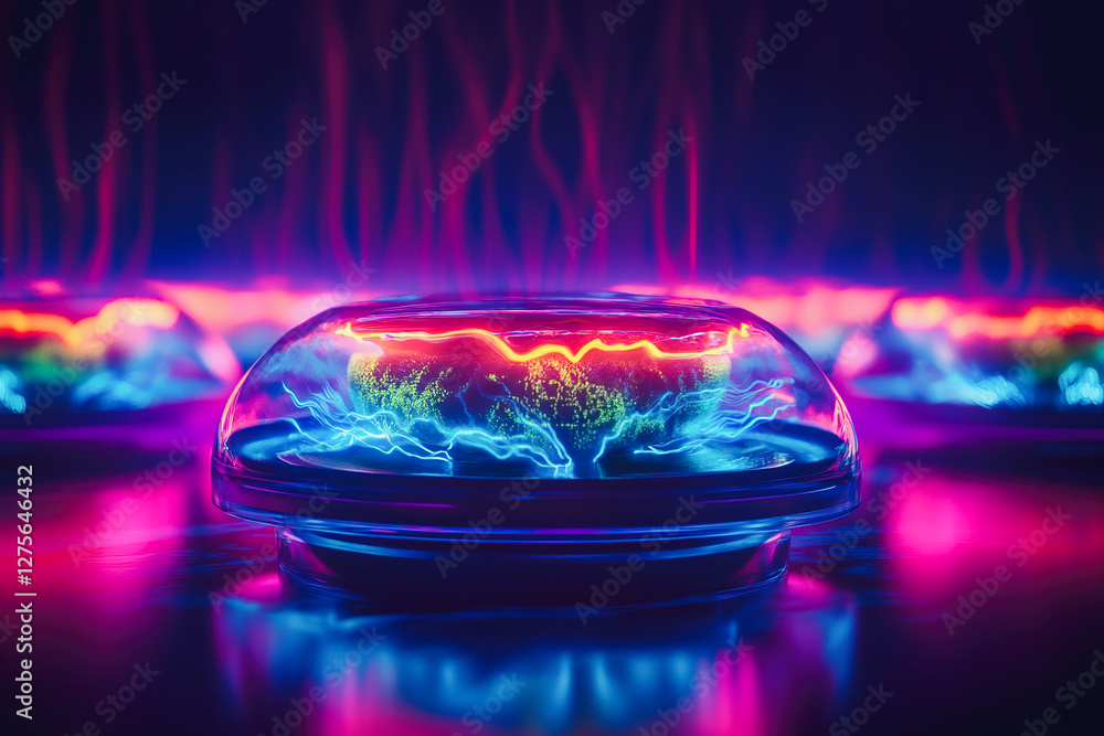 Aufkleber colorful electric arcs illuminate glass, creating vibrant energy patterns in a dark space with abstr