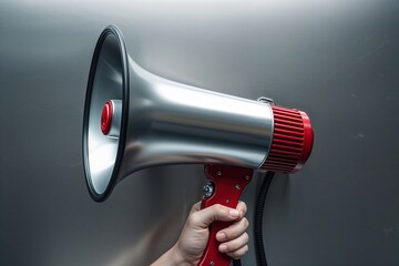 Silver Megaphone on Modern Metallic Backdrop for Marketing and Announcement Strategies