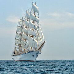 Sailing ship under sail. Yachting. Sailing race