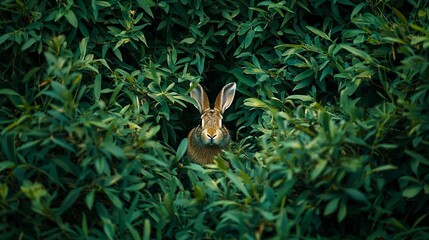 Obraz premium Hidden Hare in Green Bushes