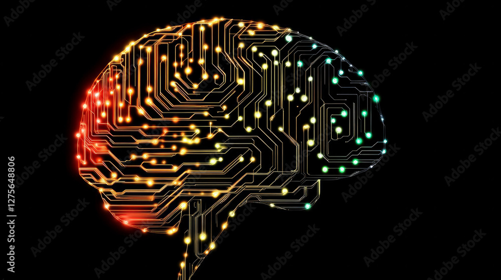 Poster abstract digital brain with intricate ai wiring showcasing advanced technology and innovation