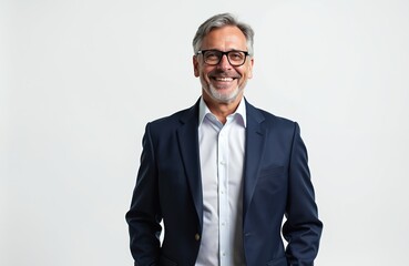 Smiling confident mature businessman portrait. Happy mid adult, man in jacket tie isolated on white background. Entrepreneur executive manager demonstrates leadership, success and experience.