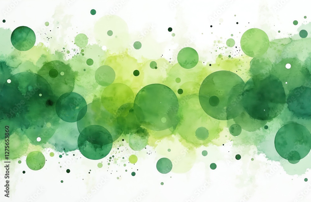 Poster watercolor abstract background with green circles. shades, gradients from light to dark. hand painte