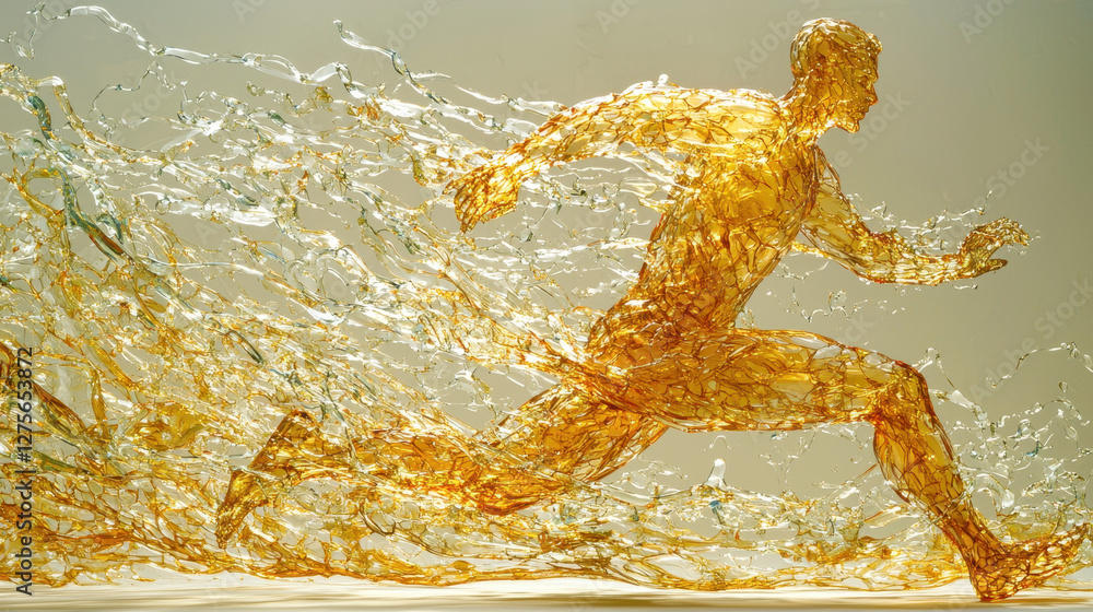 Aufkleber human figure of fragile glass running through an abstract dreamscape with visible cracks symbolizing