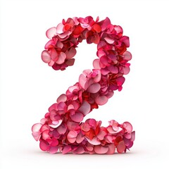 Obraz premium Number 2 made of delicate flower petals in shades of pink and red isolated on a clean white background