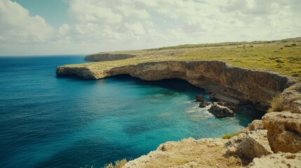 Fototapeta premium Coastal Cliffs and Caves: A Picturesque Ocean Shore Wonder