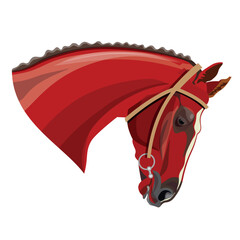 Obraz premium Horse head portrait with bridle, close up, side view. Stallion face. Vector illustration isolated on a white background in realistic style