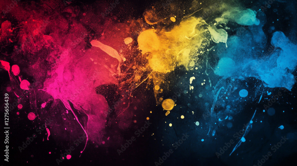 Poster artistic ink-splattered background showcasing vibrant colors and dynamic patterns for creative proje