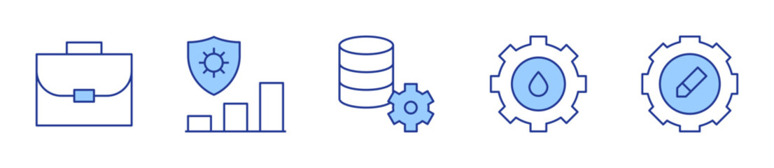 management, risk management, data management, settings, briefcase. Manager Icon vector illustration. Line Duotone style. Editable stroke