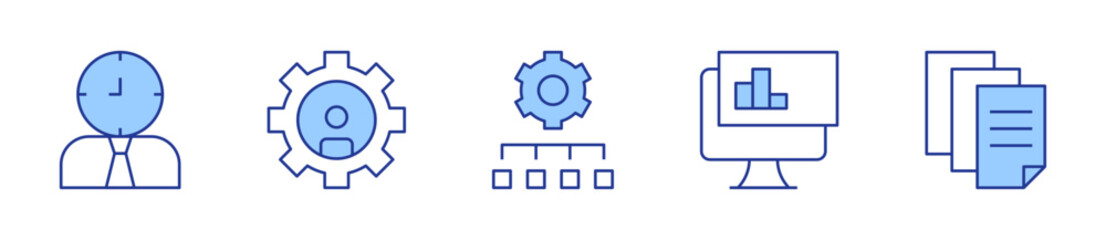 time management, network, management, analysis, data. Manager Icon vector illustration. Line Duotone style. Editable stroke