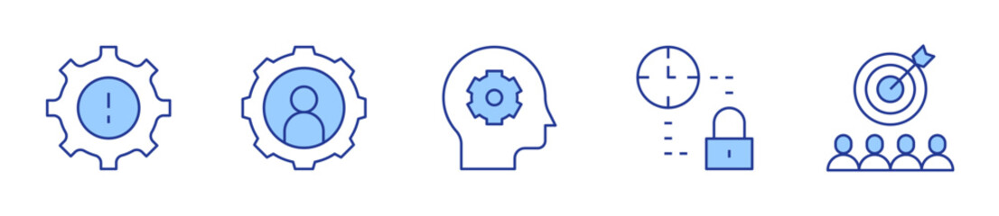 time management, problem, gear, management, target. Manager Icon vector illustration. Line Duotone style. Editable stroke