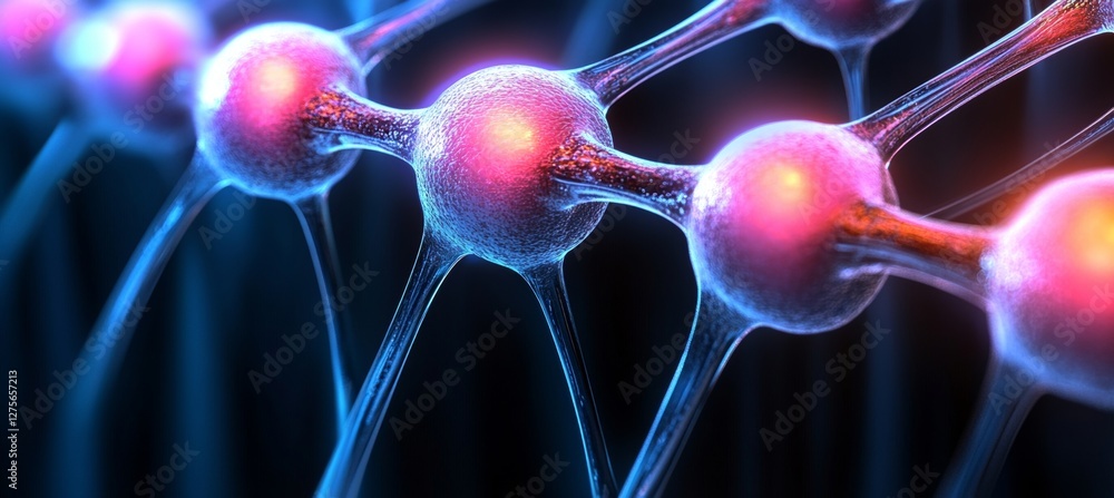 Poster complex neural network interconnections, advanced ai and deep learning system, 3d render.