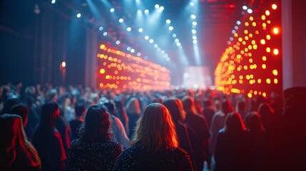 Crowd at a Concert with Bright Stage Lighting
