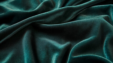 Obraz premium Luxurious deep emerald green velvet fabric showcasing smooth, rich texture and elegance for various design applications