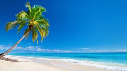 Tropical beach with palm tree and turquoise water