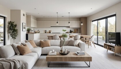 A Cozy Modern Living Space with Neutral Colors and a Clean, Open Layout