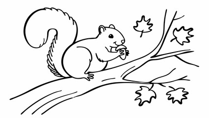 Obraz premium vector illustration of a quirrel nibbling on an acorn on a tree branch