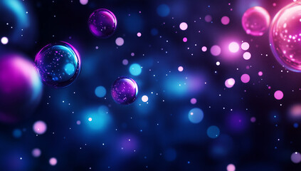 Abstract dark blue background with purple and blue glowing balls 
