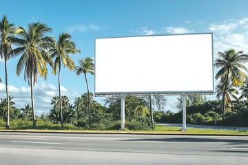 White Billboard in a Tropical Roadside Setting