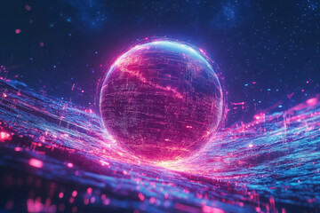 Obraz premium Global fintech innovation: digital diagram featuring a futuristic planet hologram