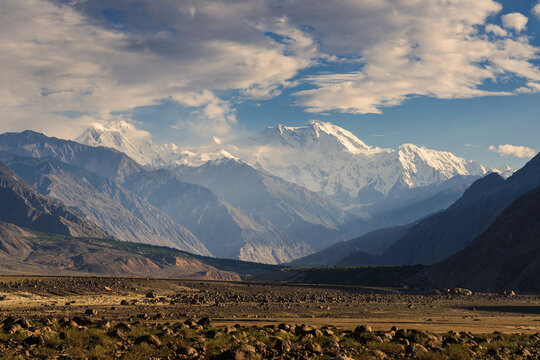 Mountain landscape view of Nanga Parbat north face aka Rakhiot near Jaglot, Gilgit, Gilgit-Baltistan, Pakistan
