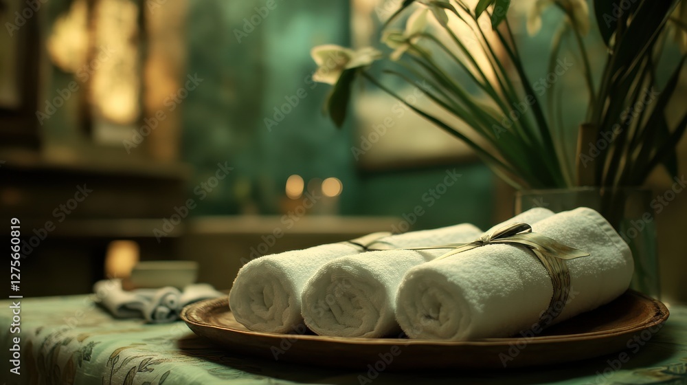 Poster neatly folded towels on serene table setting
