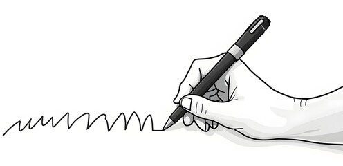 a line art style painting that shows a hand drawing a line with a pencil. Generative ai