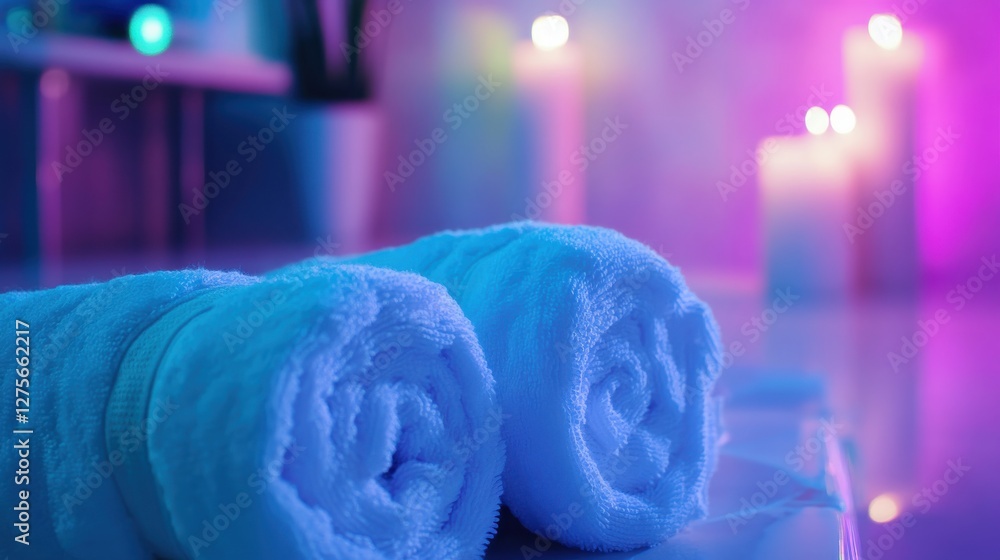 Poster relaxing ambient spa setup with soft towels