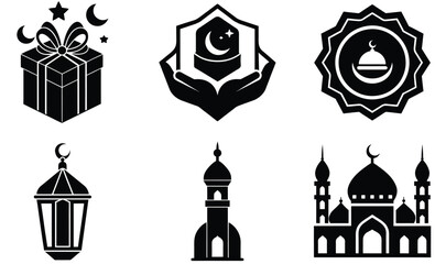 islamic icons for ramadan vector Set, islamic icons isolated black on white background