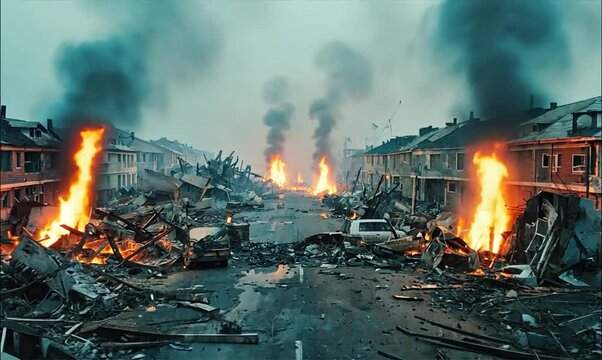 war fire burning in the city
