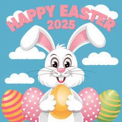 Happy Easter 2025 Cartoon Bunny