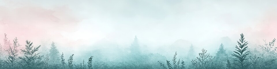 Gentle Watercolor Forest Background, Light Blue and Coral Color Palette, Floral Pattern