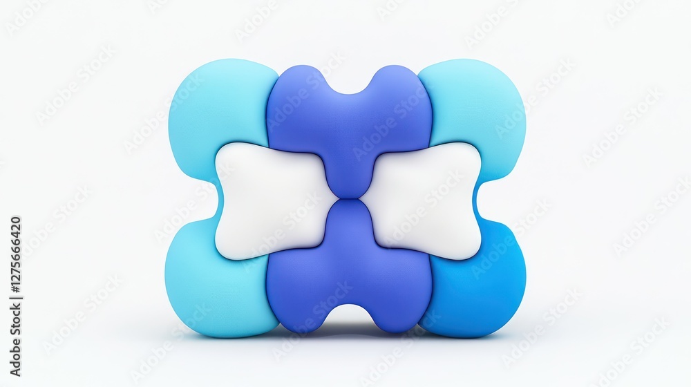 Poster geometric puzzle: a captivating display of interconnected geometric shapes in various shades of blue