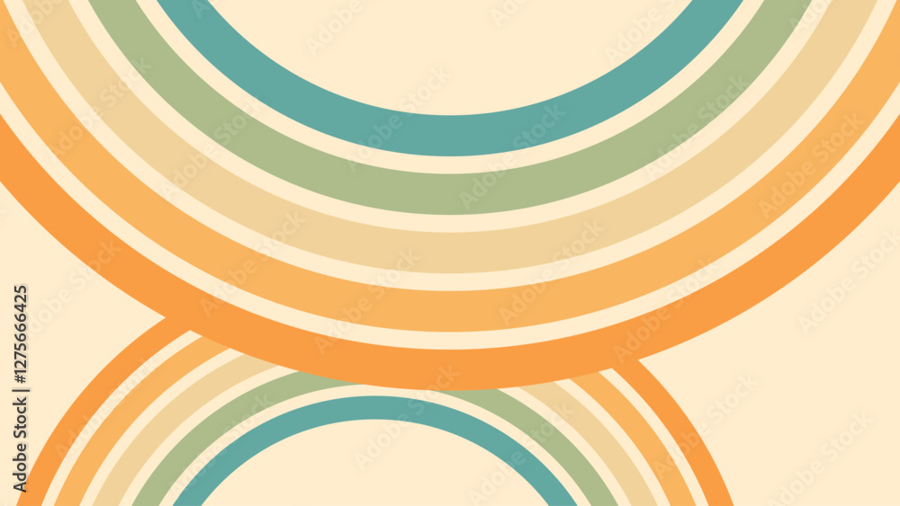 Wall mural abstract background of rainbow groovy wavy line design in 1970s hippie retro style. vector pattern r