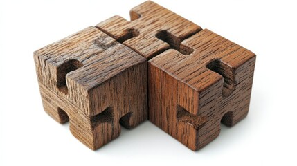 Wooden Puzzle: A close-up shot of a perfectly assembled wooden puzzle, showcasing intricate craftsmanship and the satisfying fit of its interlocking pieces, evoking a sense of accomplishment.
