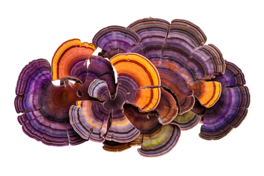 A diverse array of Reishi mushrooms isolated