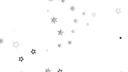 A burst of silver stars on a black background, creating a sparkling and festive atmosphere.