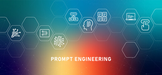 Prompt engineering input refinement command gradient header computing prompting generating management machine learning AI artificial intelligence icon design illustration