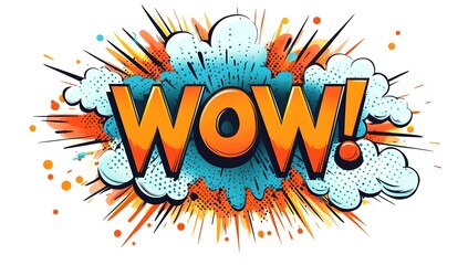 WOW! Written in Explosion of Comic Book Speech Bubble Clouds in Pop Art Style